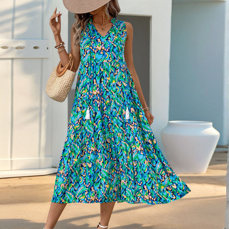 Bohemian Women Layered Maxi Dress with Decorative Fringe Lune London