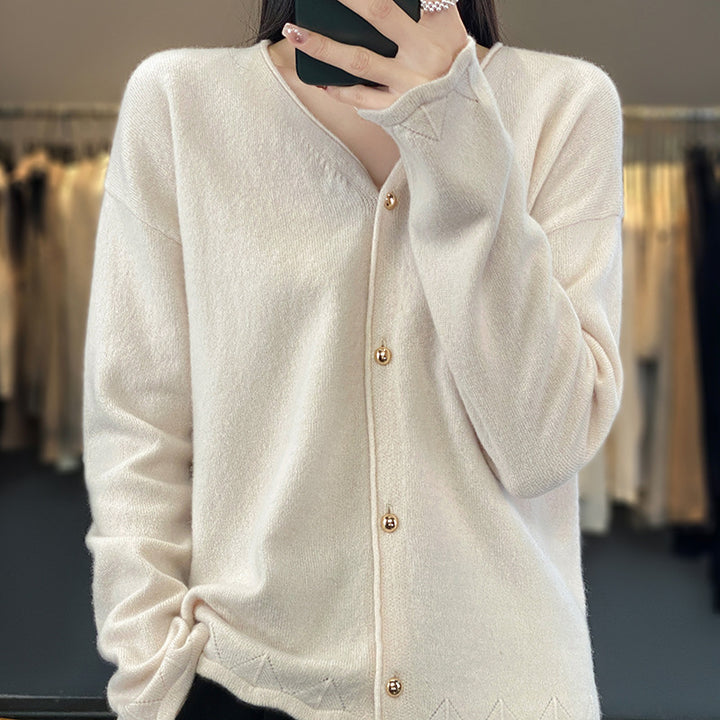 Ladies Elegant Cardigan with golden buttons and structured design Lune London