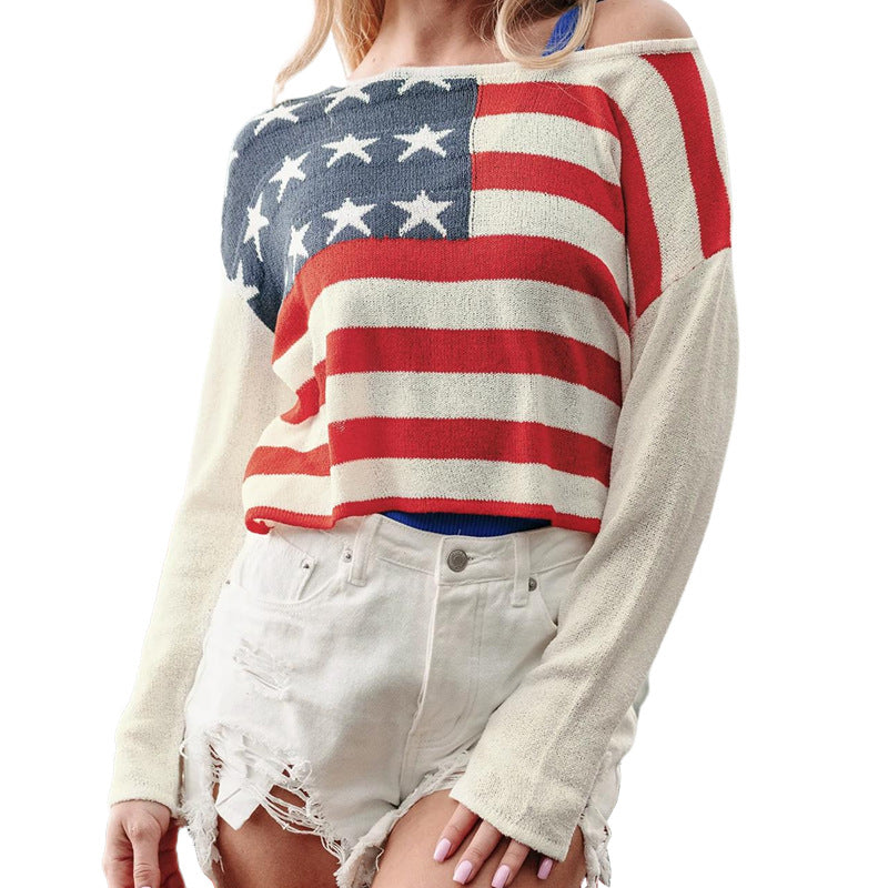 Casual sweater for women with flag pattern and embellished sleeves Lune London