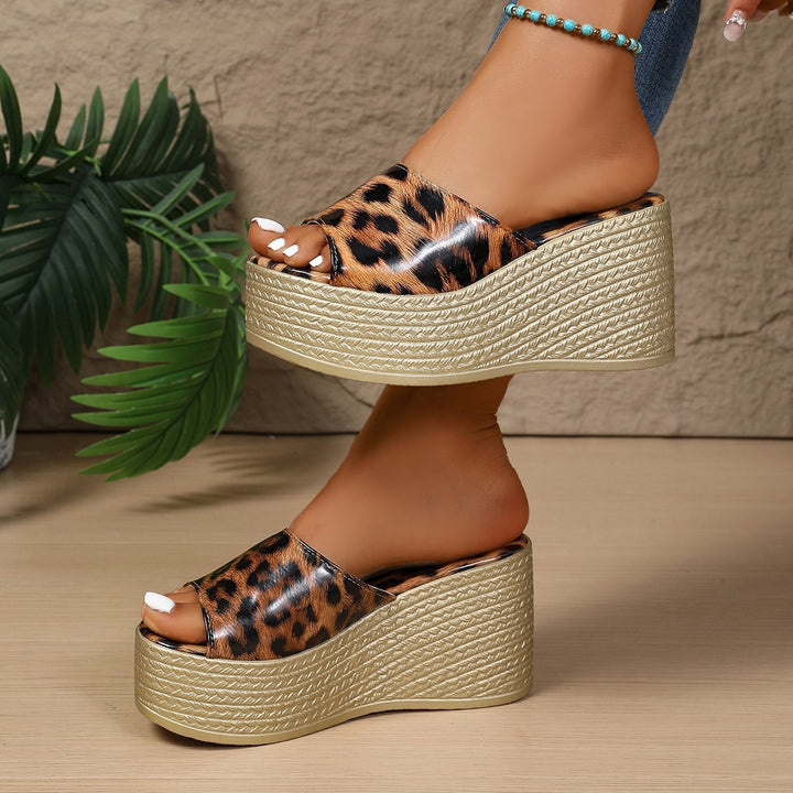 Ladies Platform Mules with trendy leopard print and refined strap design Lune London