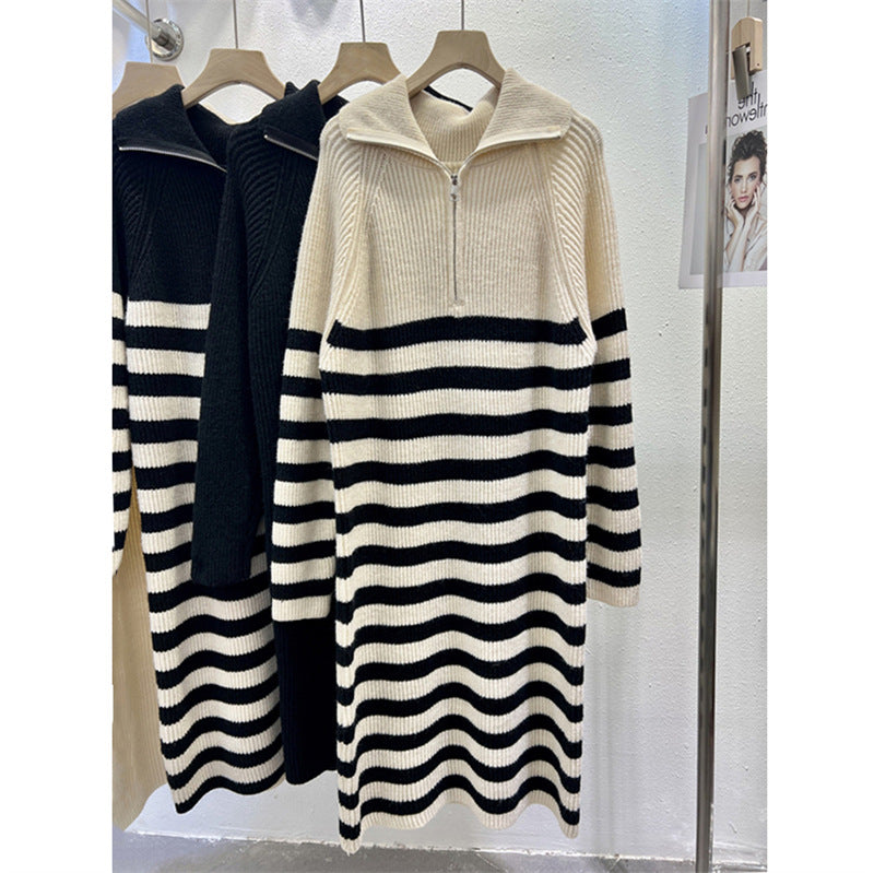 Robe en tricot pour femme avec col montant et demi-zip Chic & Stil