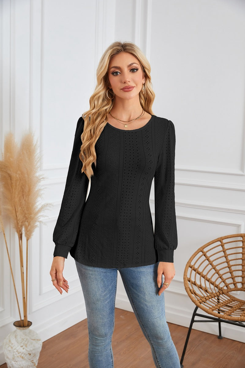 Women's blouse with airy diamond patterns and elegant puff sleeves Lune London