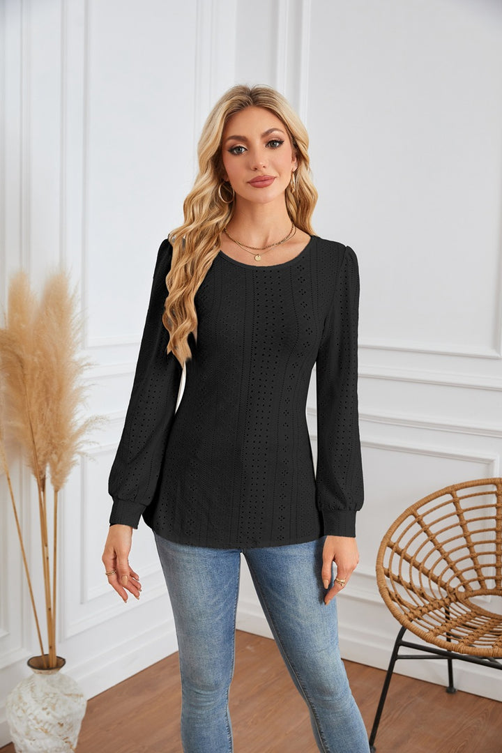 Women's blouse with airy diamond patterns and elegant puff sleeves Lune London