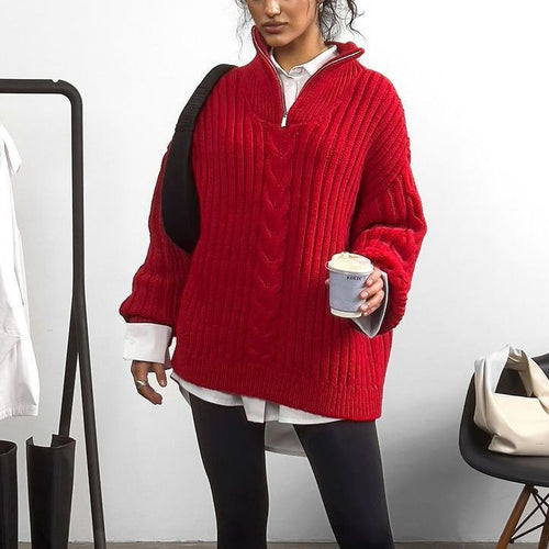 Pull en tricot pour dames avec col haut et fermeture éclair Chic & Stil