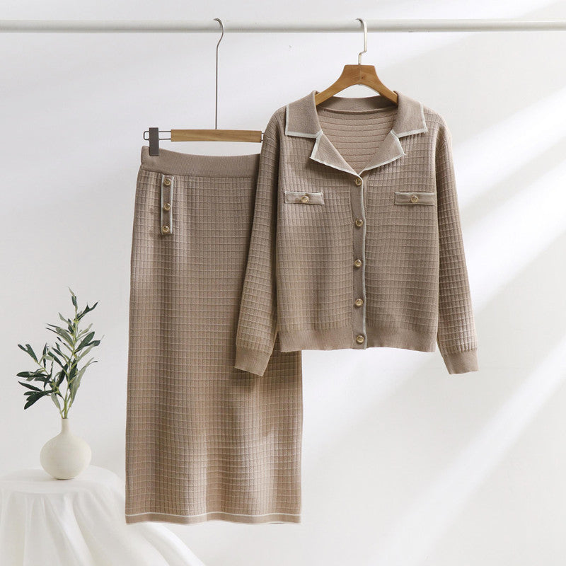 Elegant knit set for ladies with decorative collar and patch pockets Lune London