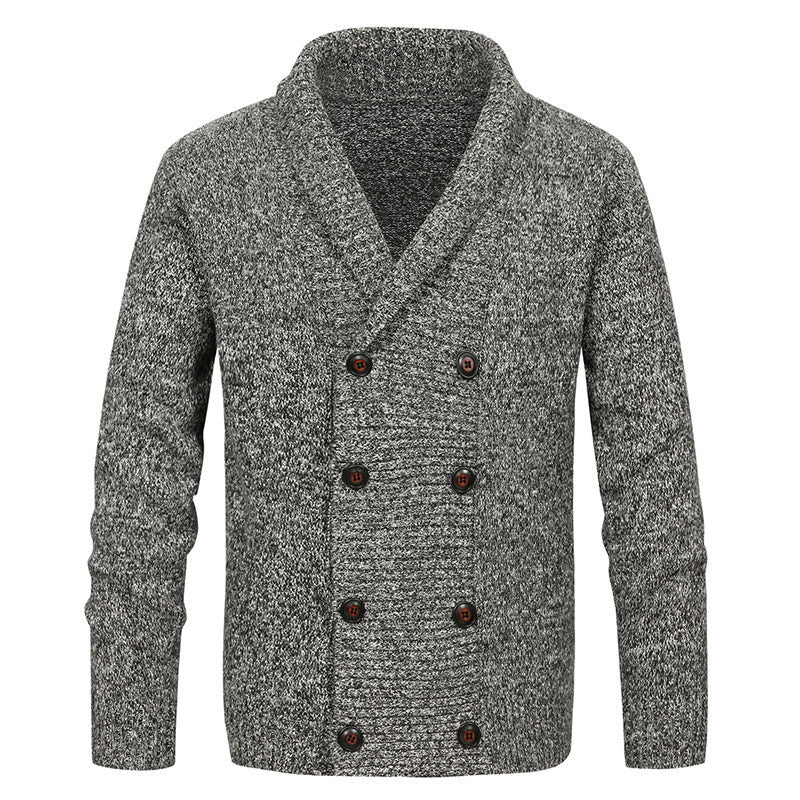 Knitted jacket for men with modern shawl collar and decorative buttons Lune London