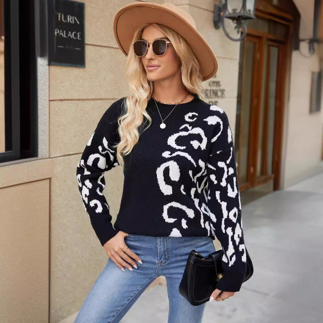 Ladies Patterned Sweater with trendy leopard design and soft fabric Lune London