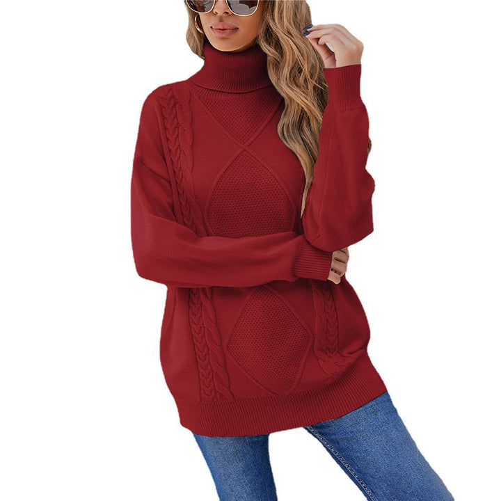 Pull en maille épaisse pour femme avec col montant et motif en torsades Chic & Stil