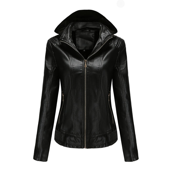 Elegant faux leather jacket for women with high collar and elastic cuffs Lune London