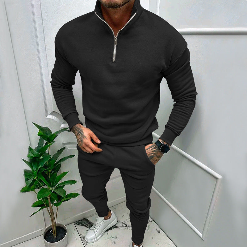 Sporty fleece pullover for men with short zipper and trendy fit Lune London