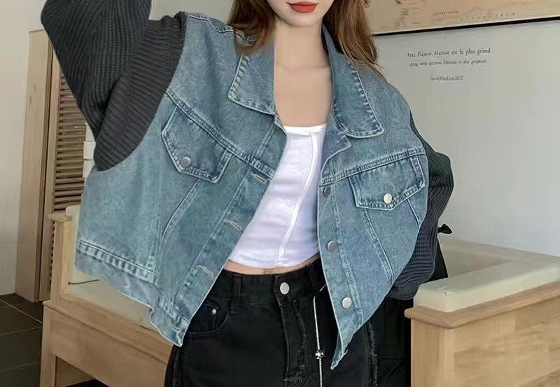 Veste en denim surdimensionnée pour femmes avec éléments en tricot Chic & Stil