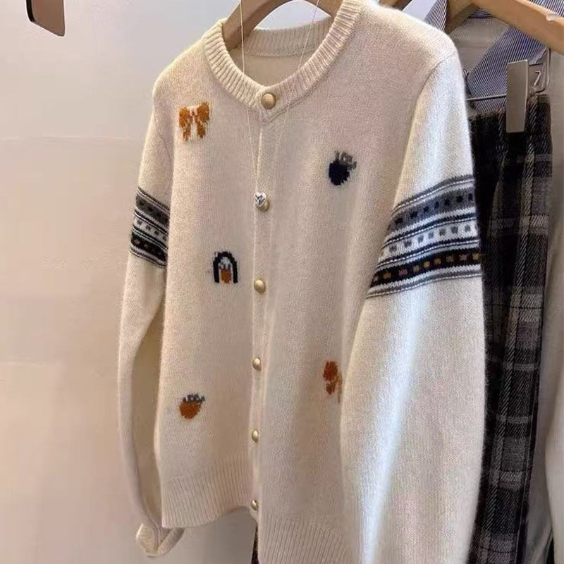 Knitted jacket for women with elegant appliqués and button details Lune London