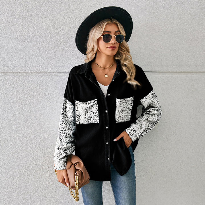 Casual denim jacket for women with contrasting animal print sleeves Lune London