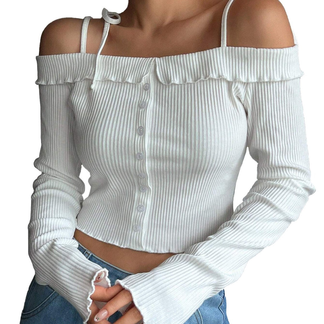 Short top for women with a neckline design and ruffle details Chic & Stil