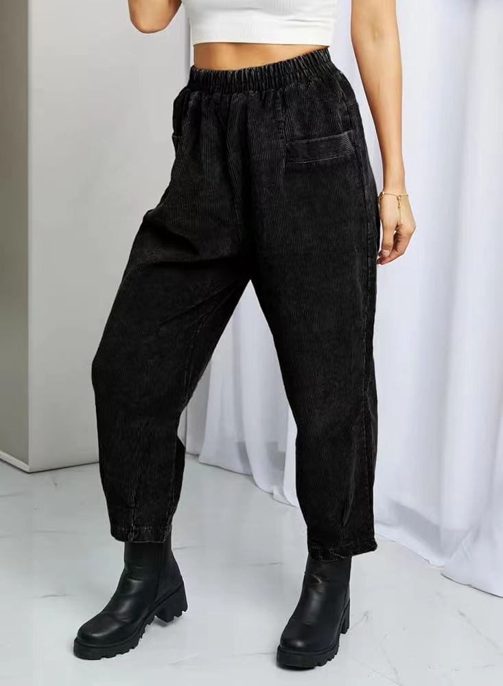 Dames Pantalon de loisirs confortable en corduroy avec taille élastique et poches Lune London