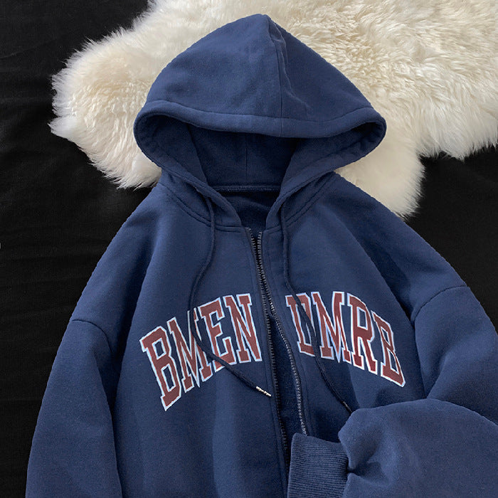 Women's hooded jacket with full-length zipper and trendy print Lune London