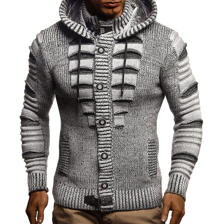 Men's knitted jacket with hood and decorative button details Lune London