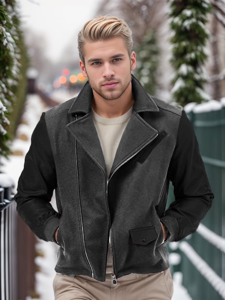 Trendy men's transitional jacket with contrasting sleeves and practical pockets Lune London