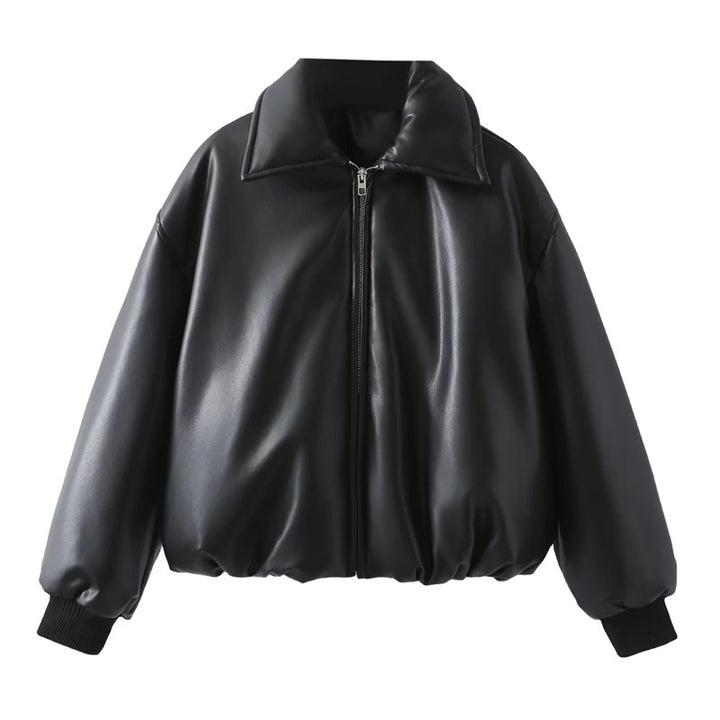 Casual faux leather jacket for women with a loose fit and practical pockets Lune London