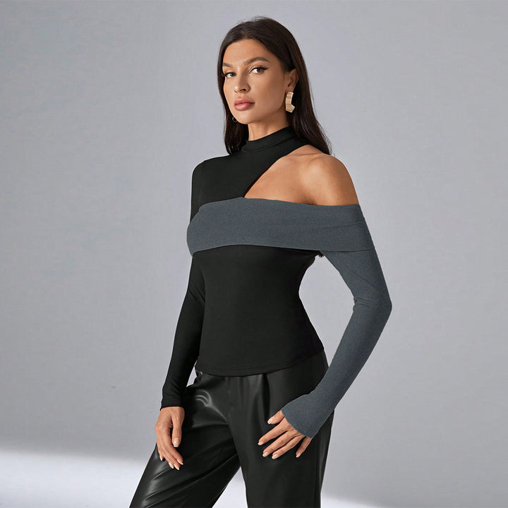 Asymmetrical long sleeve shirt for women with elegant cut-out details Chic & Stil