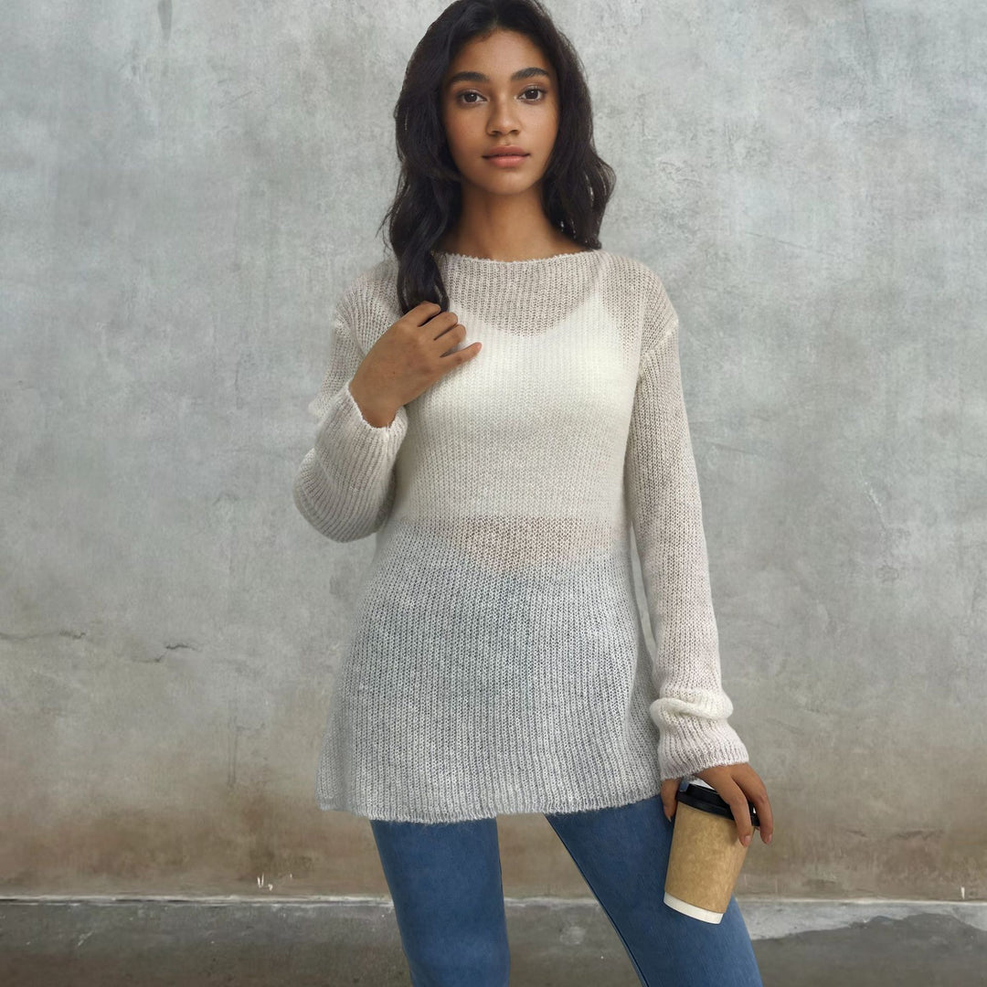 Ladies airy knitted sweater with transparent design Lune London