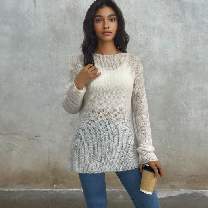 Ladies airy knitted sweater with transparent design Lune London