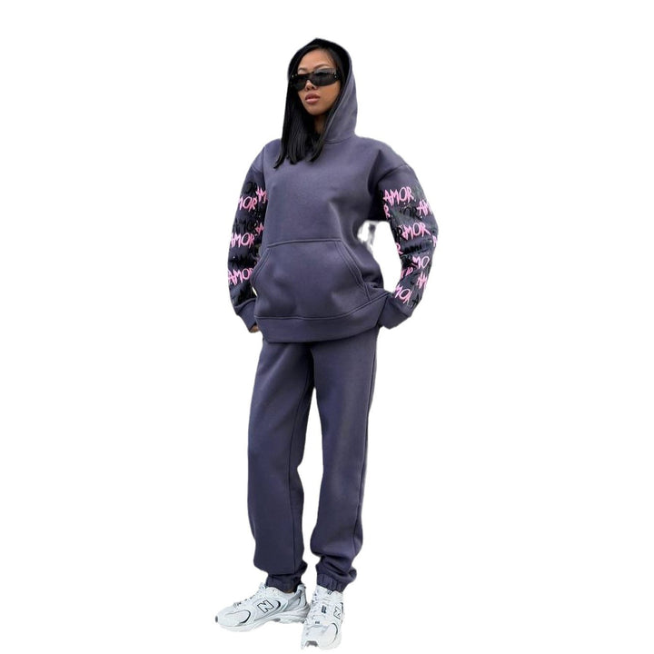 Hoodie for women with creative lettering and unique sleeve graphics Lune London