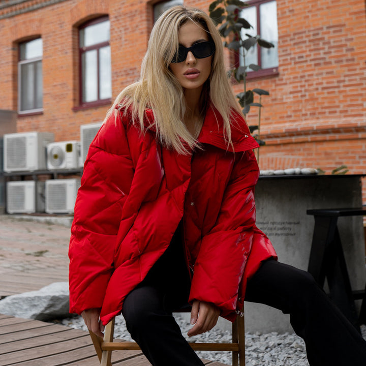 Ladies padded quilted jacket with high collar and practical pockets Lune London