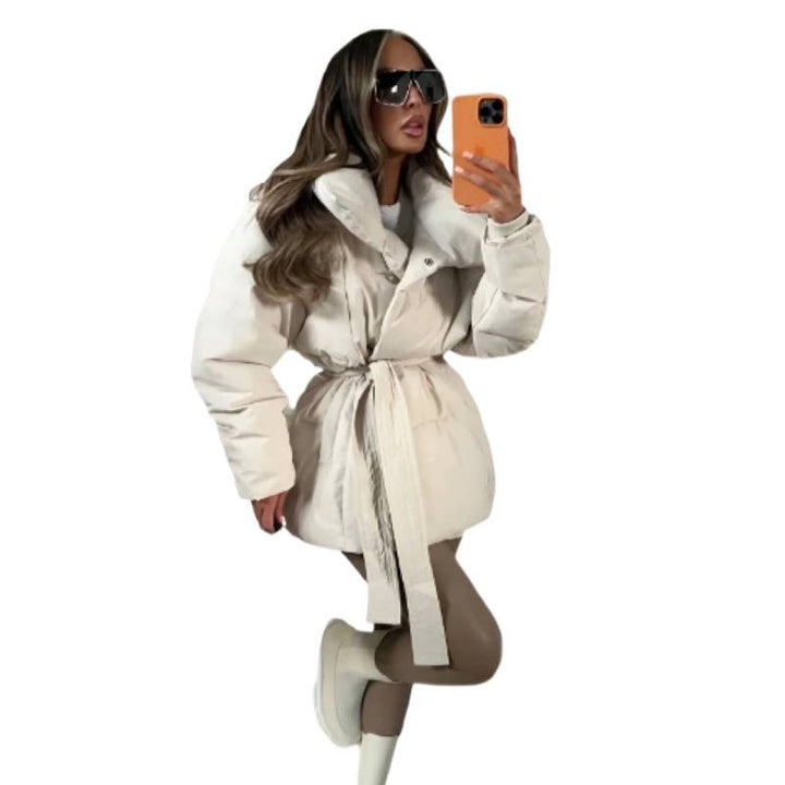 Oversized winter jacket for women with wide collar and tie at the waist Lune London