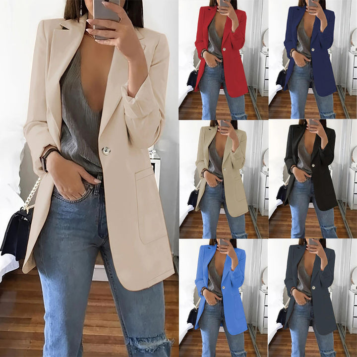 Elegant women's blazer jacket with shiny button details and spacious pockets Lune London
