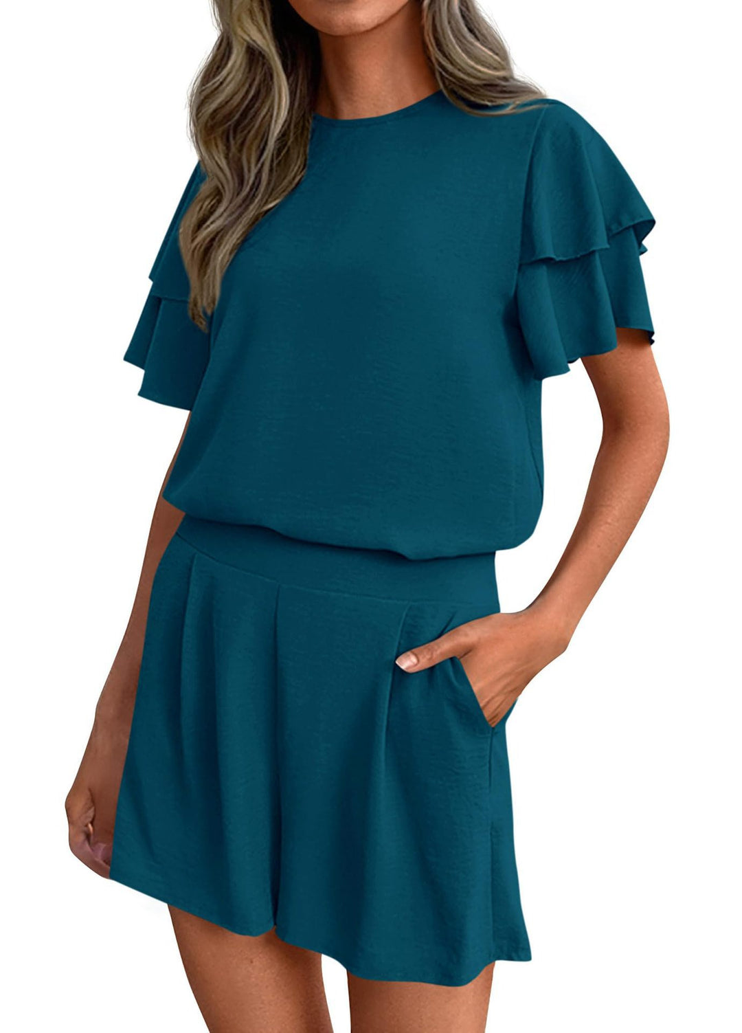 Women's Playful Jumpsuit with Ruffle Details and Side Pockets Lune London