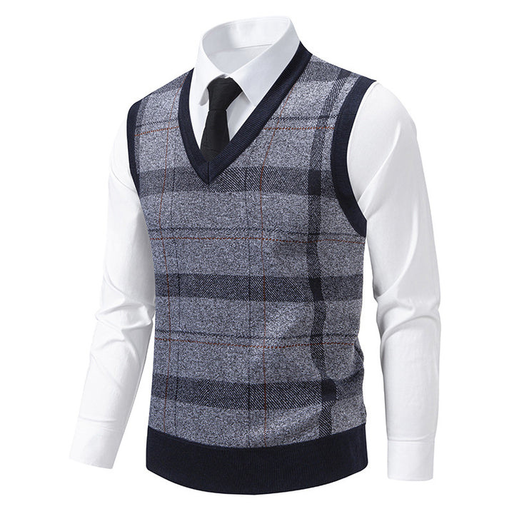 Knitted vest for men with a modern checkered pattern Lune London