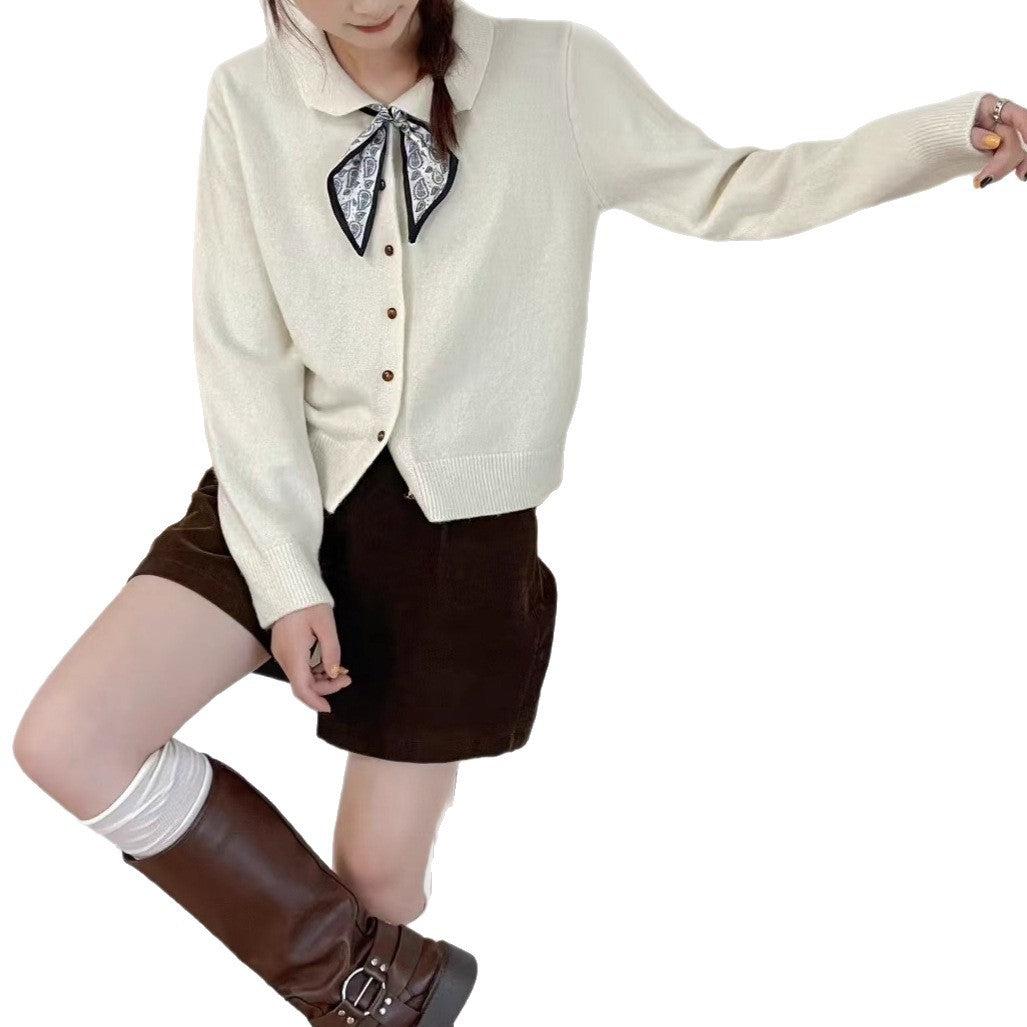 Knitted jacket for women with decorative collar and buttons Lune London