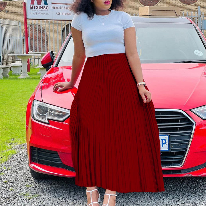 Pleated maxi skirt for women with elastic waistband and beautiful drape of pleats Lune London