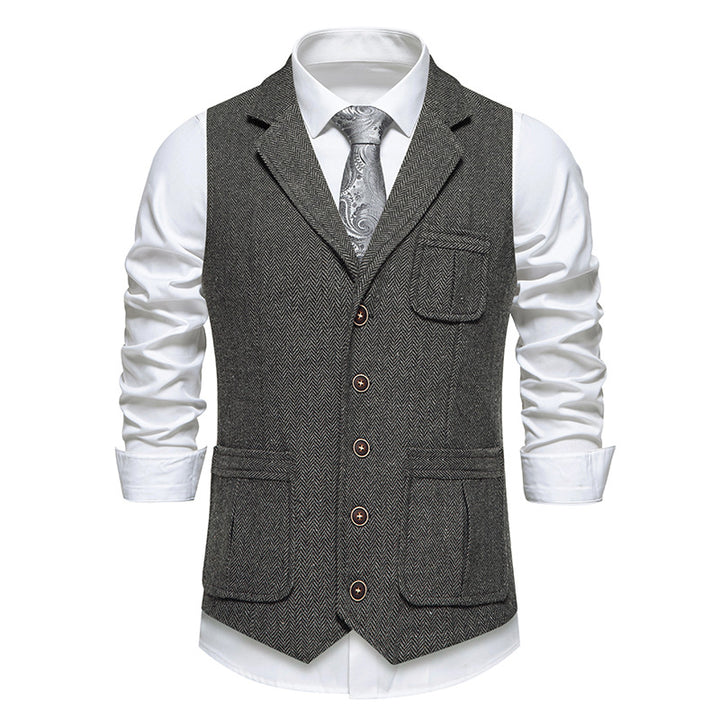 Classic herringbone design men's suit vest with practical pockets Lune London