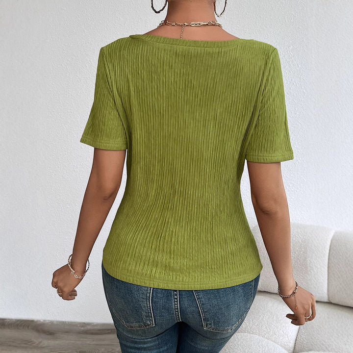 Women’s V Neck Short Sleeve Blouse with Fine Rib Structure Chic & Style