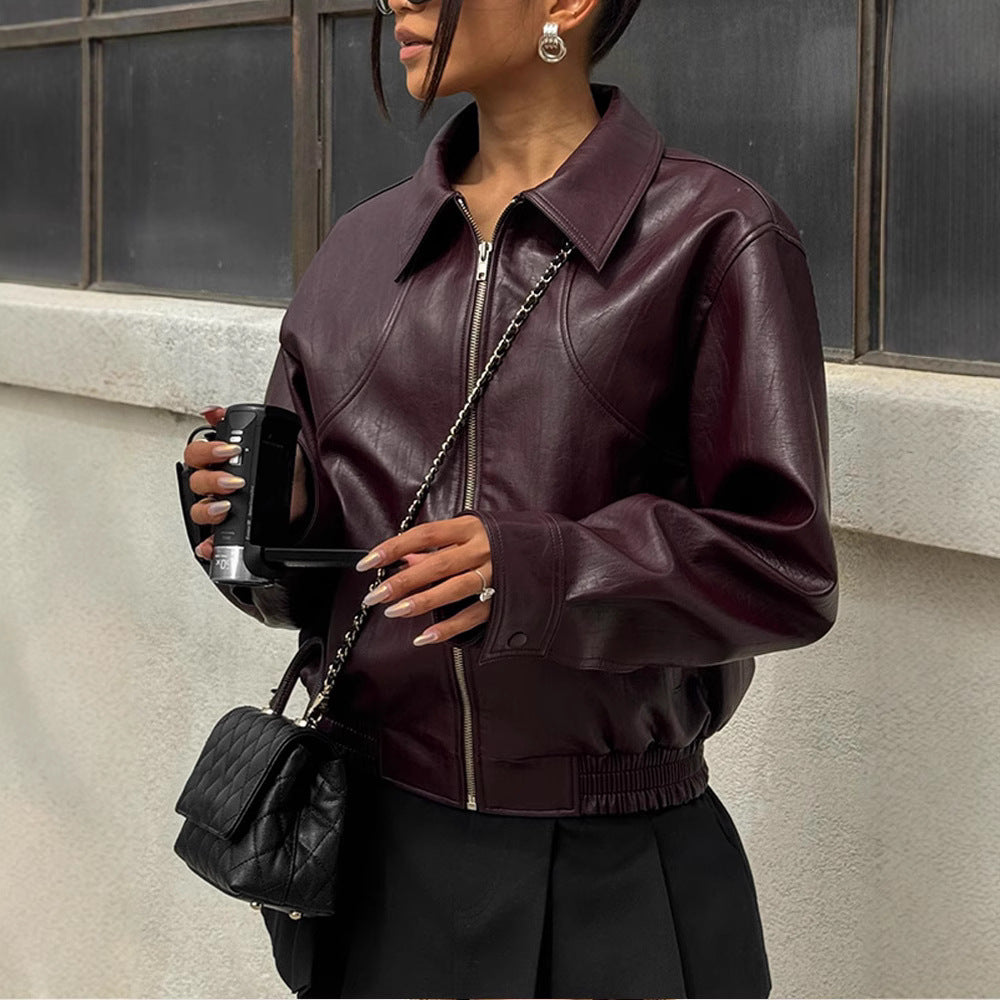 Faux leather jacket for women with a trendy cut and an elastic waist Lune London