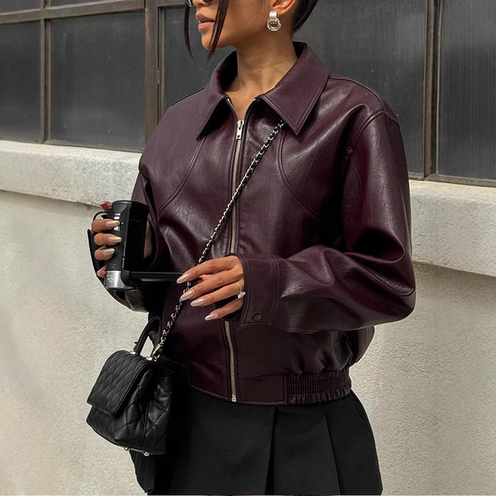 Faux leather jacket for women with a trendy cut and an elastic waist Lune London
