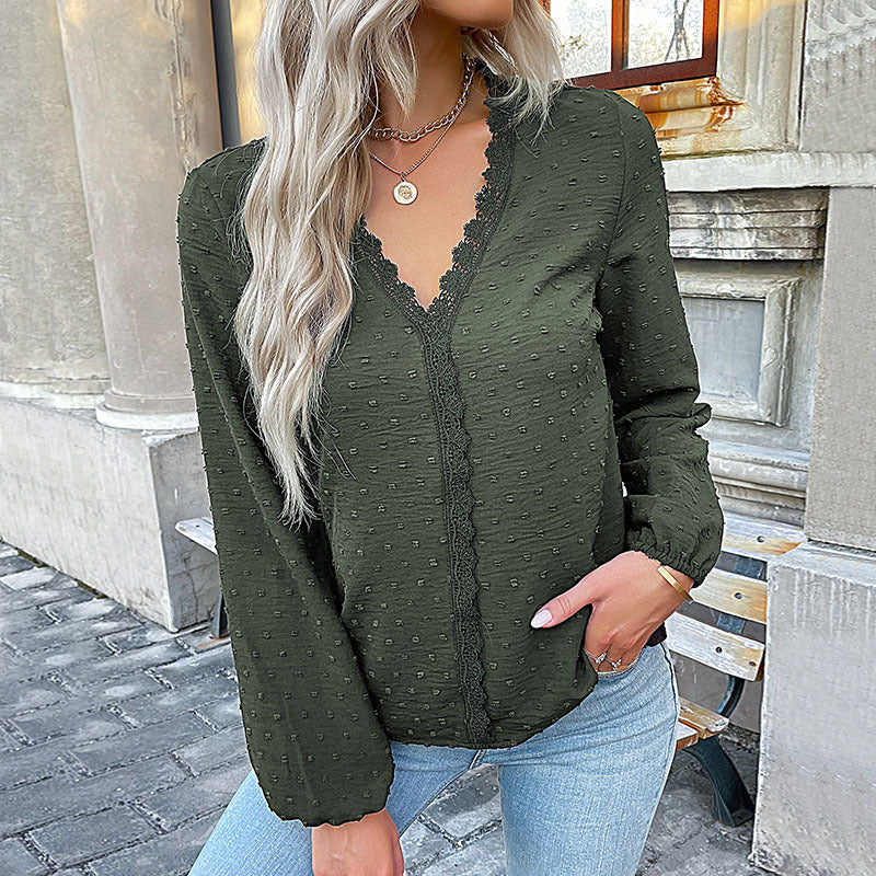 Women's blouse with V-neck and elegant lace Lune London