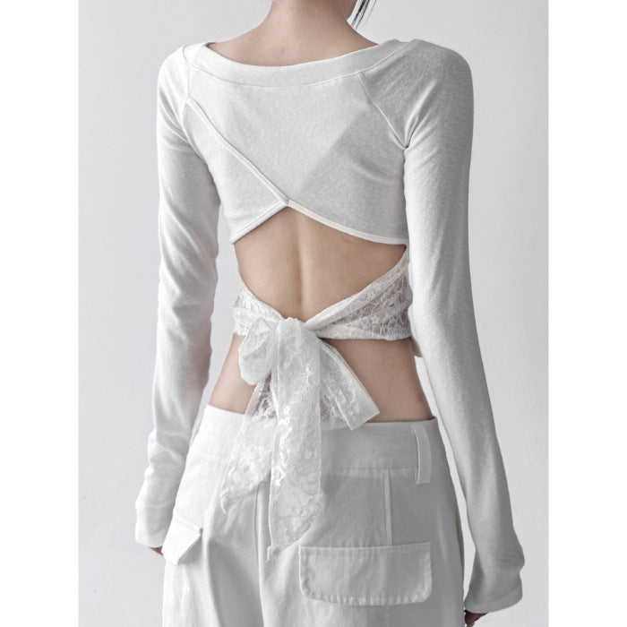 Women's long-sleeve top with open back and delicate lace detail Chic & Stil