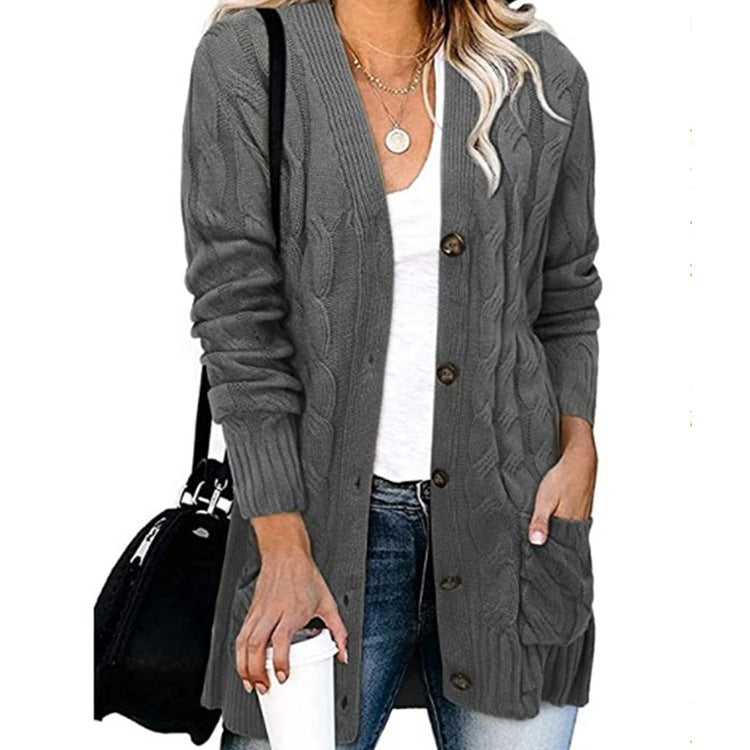 Thick knit jacket for women with large buttons and deep pockets Lune Londonl