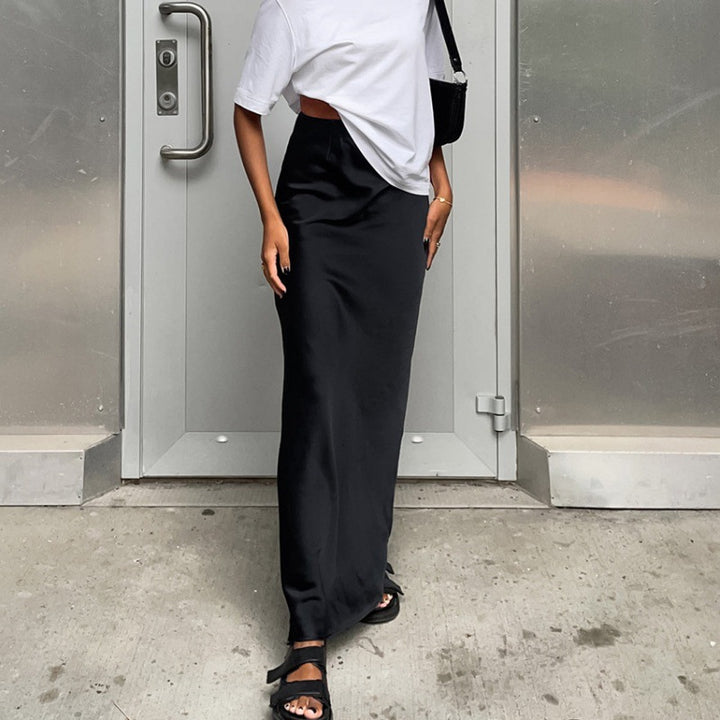 Chic Long Floor-Length Satin Maxi Skirt for Women and Style