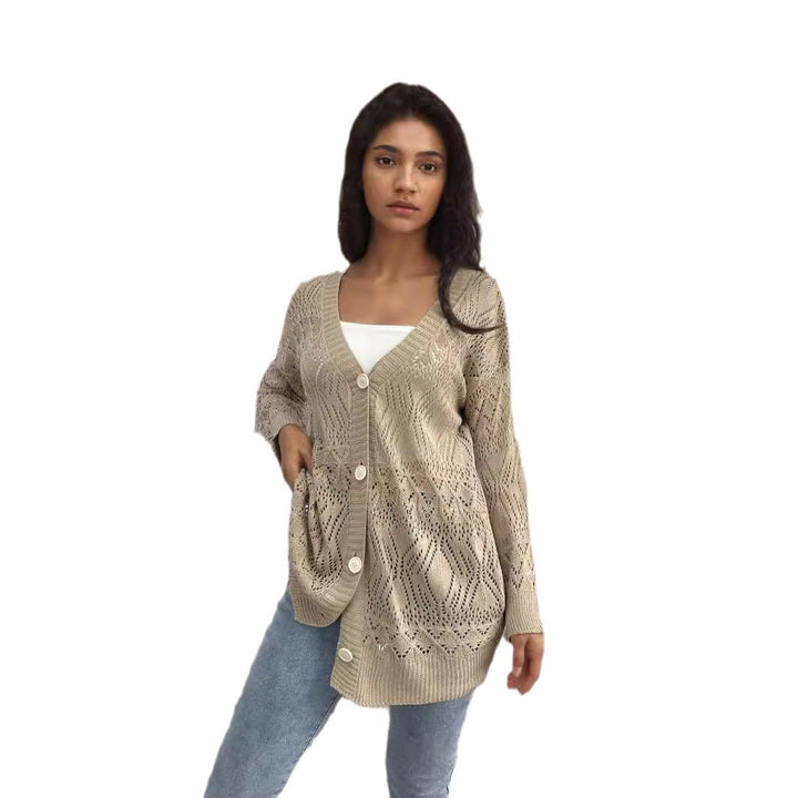 Women's knit jacket with a lovely hole pattern and elegant button details Lune London