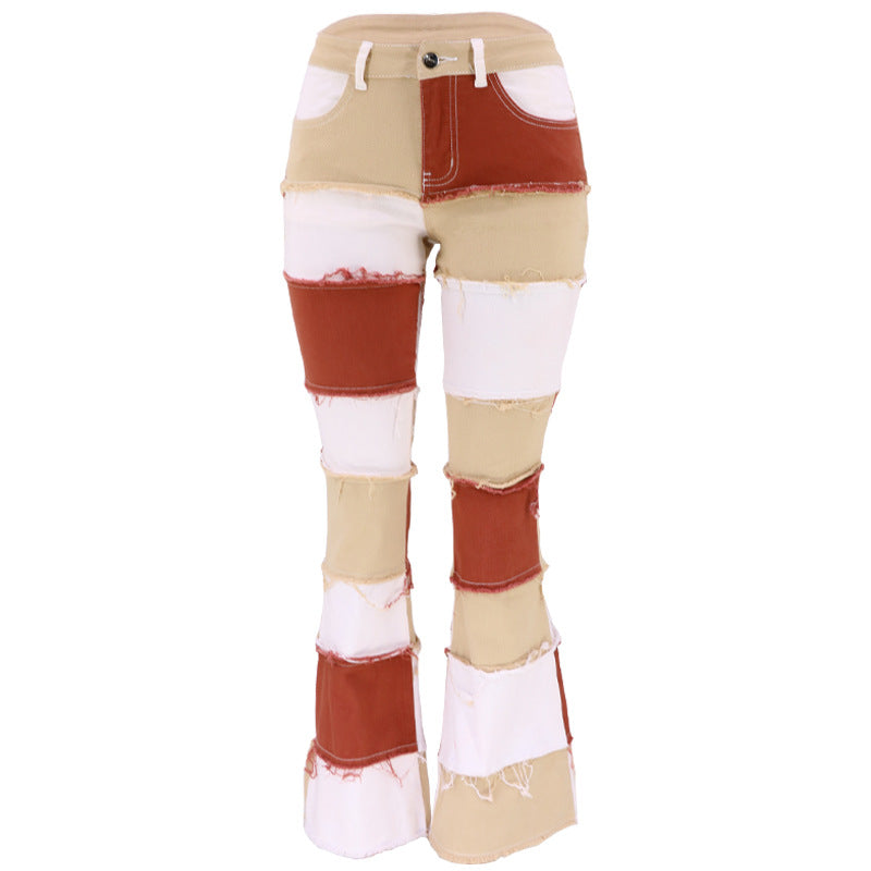 Modern bootcut jeans for women with an unconventional patchwork design Lune London