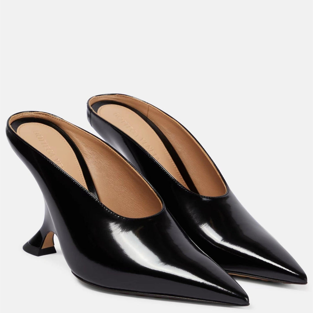 Women’s Pointed Metallic Wedge Mules with Sculpted Heel Lune London