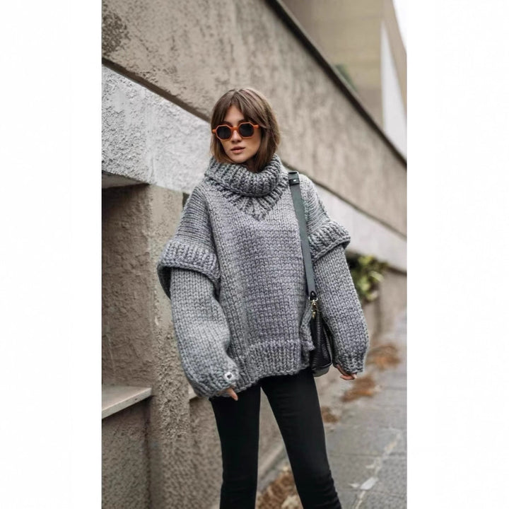 Oversized knitted sweater for women with turtleneck and voluminous sleeves Lune London