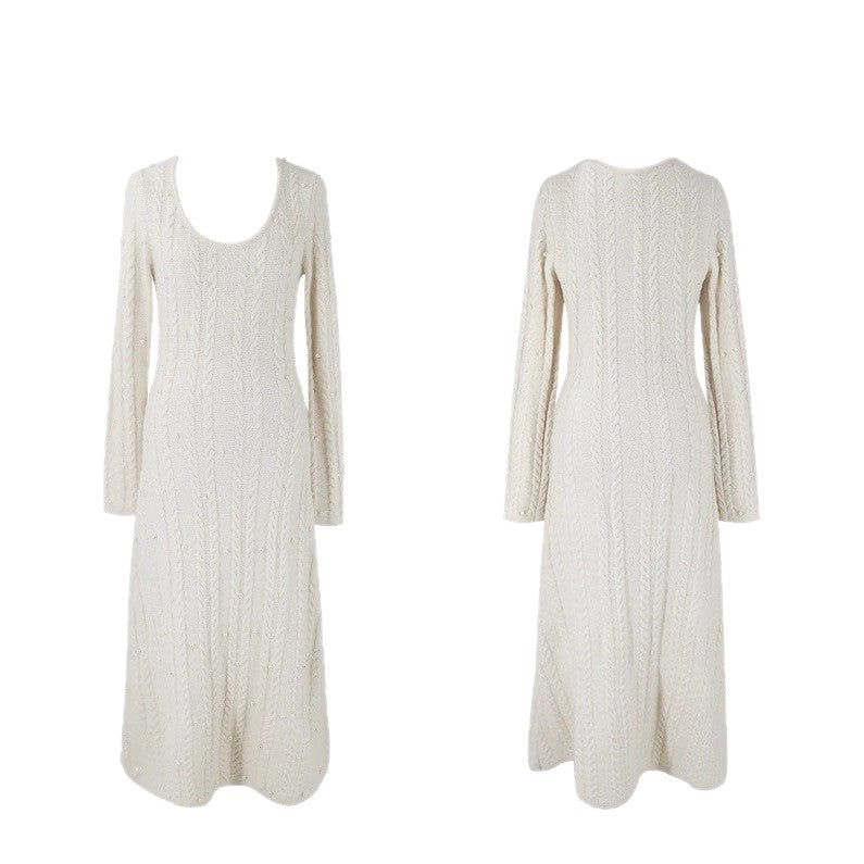 Robe en tricot pour femmes avec motif en câble et dentelle perlée Chic & Stil