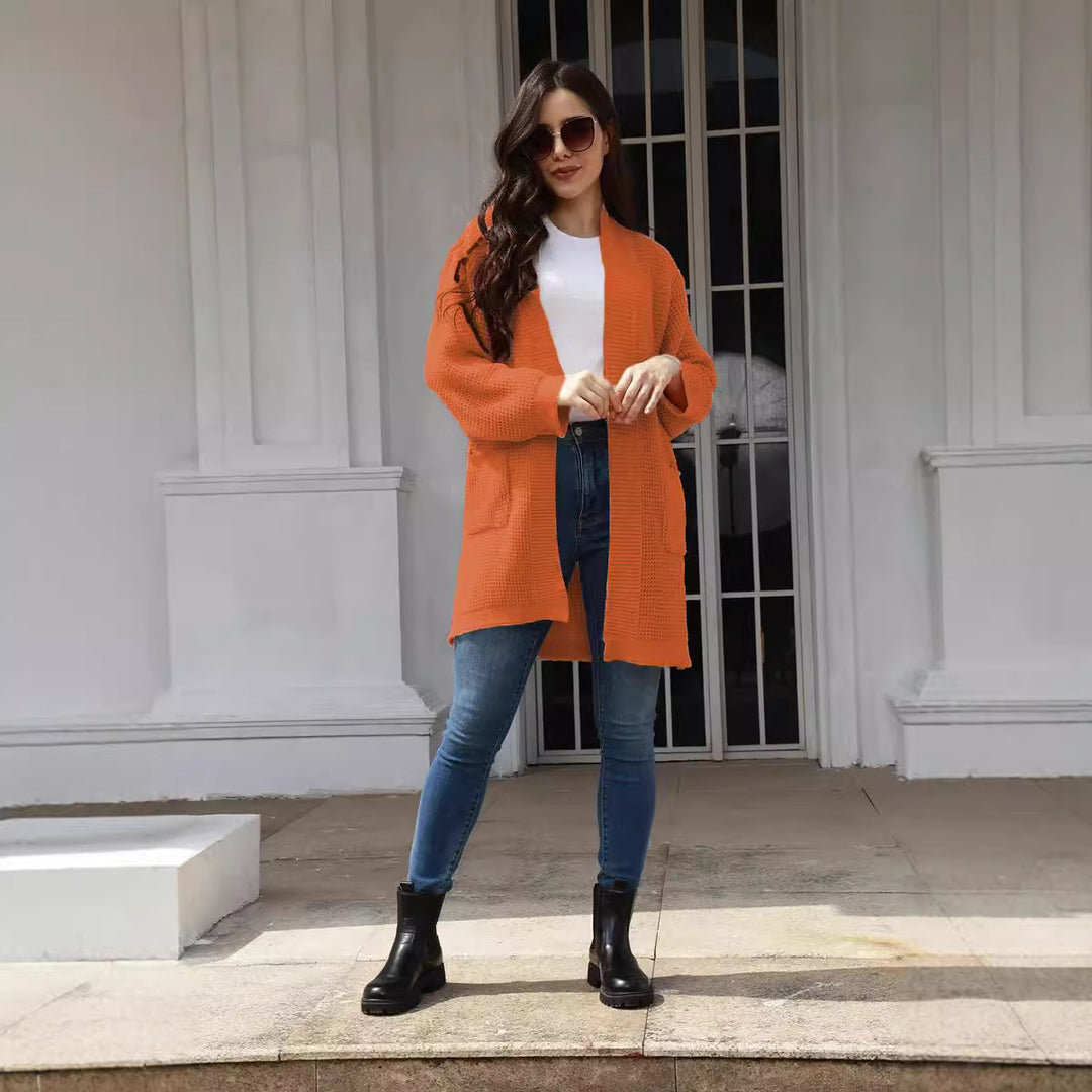 Casual knitted coat for women with open front panels and deep pockets Lune Londonl