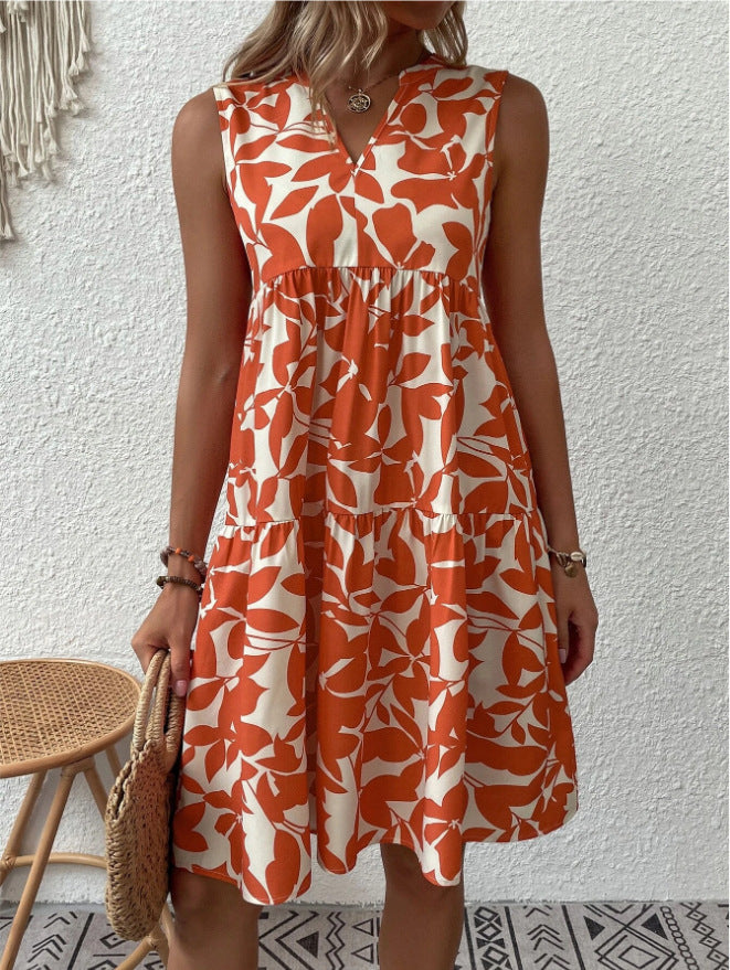 Sleeveless summer dress for women in A with V design Lune London