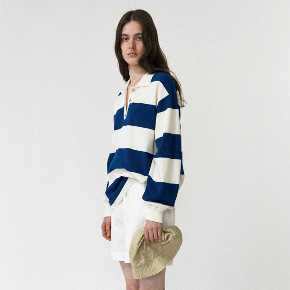 Polo décontracté pour femmes avec design rayé et manches longues Chic & Stil